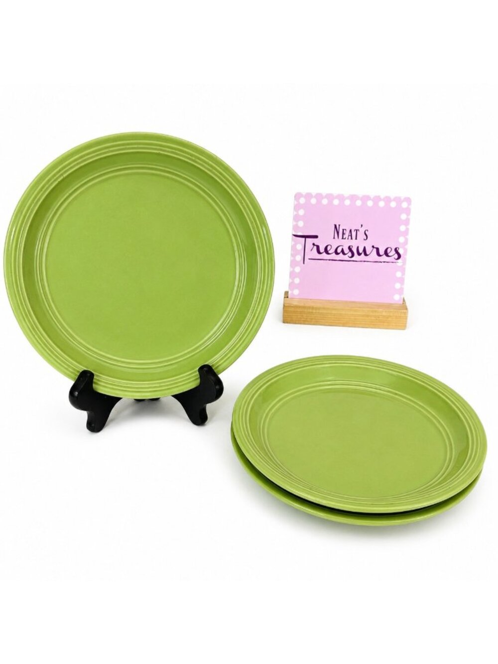 Mainstays RAINFOREST GREEN STALK Embossed Ring Stoneware Salad Lunch Plate Set 3